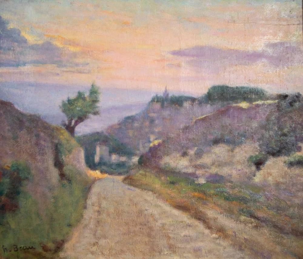 Paesaggio con cielo rosa